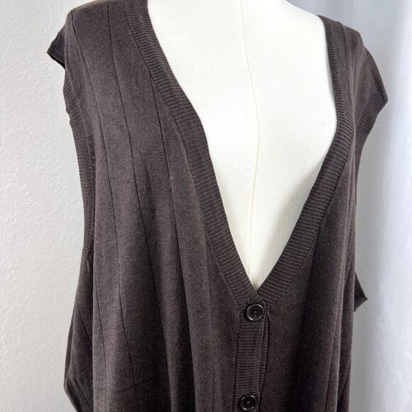 Roamans Cardigan Womens 4X Brown Sleeveless Sweater Vest V Neck Minimalist Layer - Picture 2 of 11